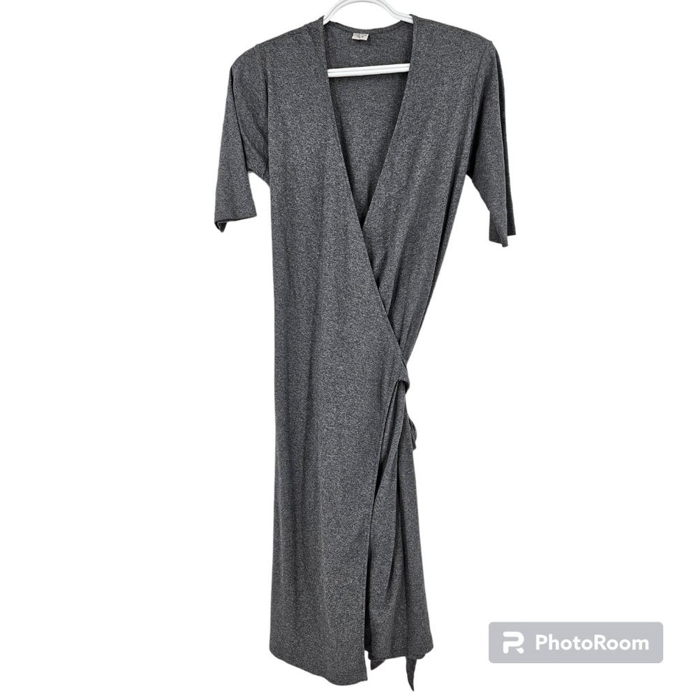 Christina Lehr Dress Gray Wrap Style Short Sleeve Jersey Knit Cotton Mini Size 2